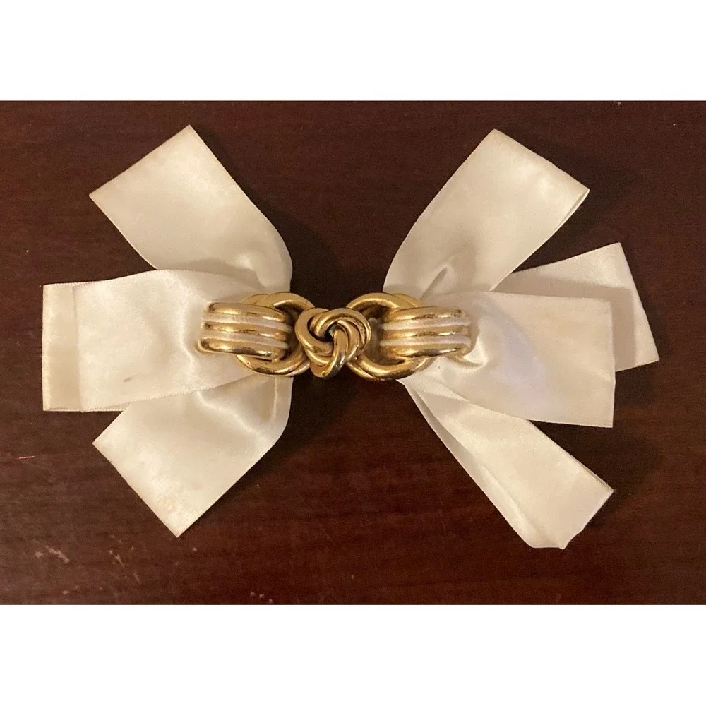 Kirks Folly Romance Bow Hair Barrette‎ Cream Ivory Gold France